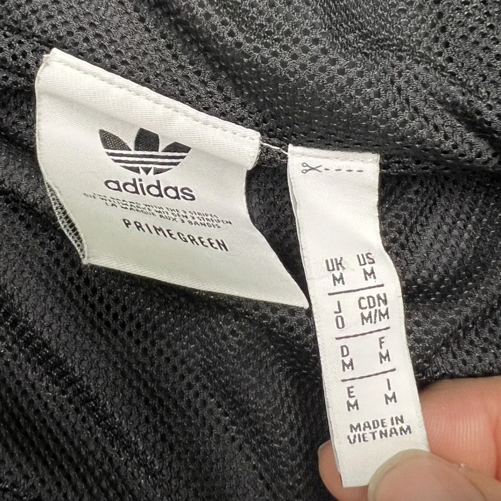 Adidas Windbreaker Jacket Mens M Grey Tricolor Trefoil Logo Full Zip Hooded